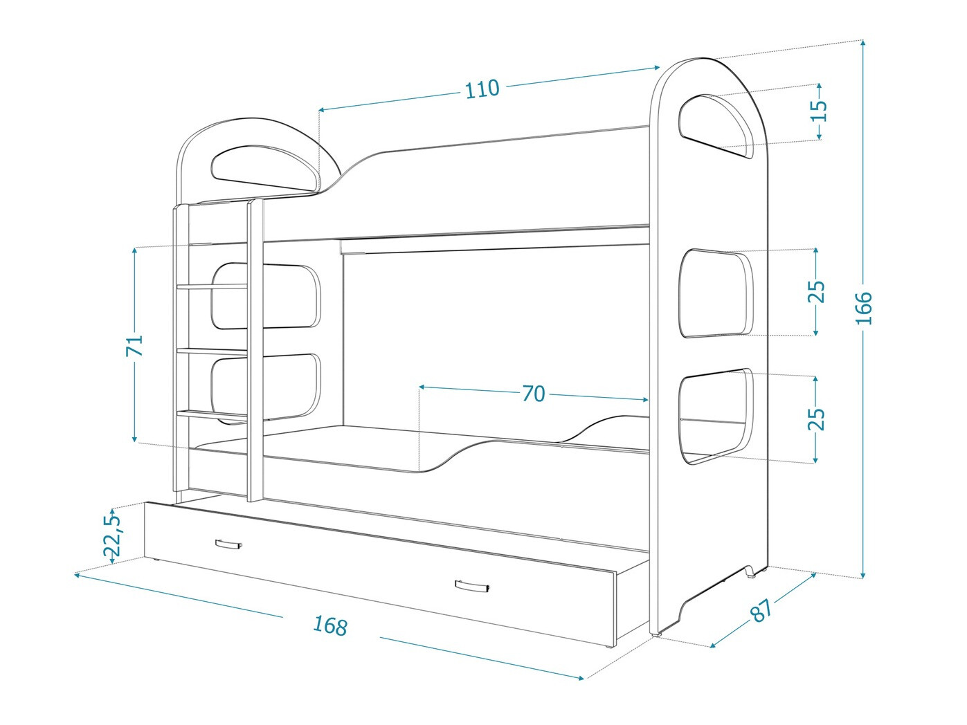 Divstāvu gulta Aurora 114 (Pelēks)