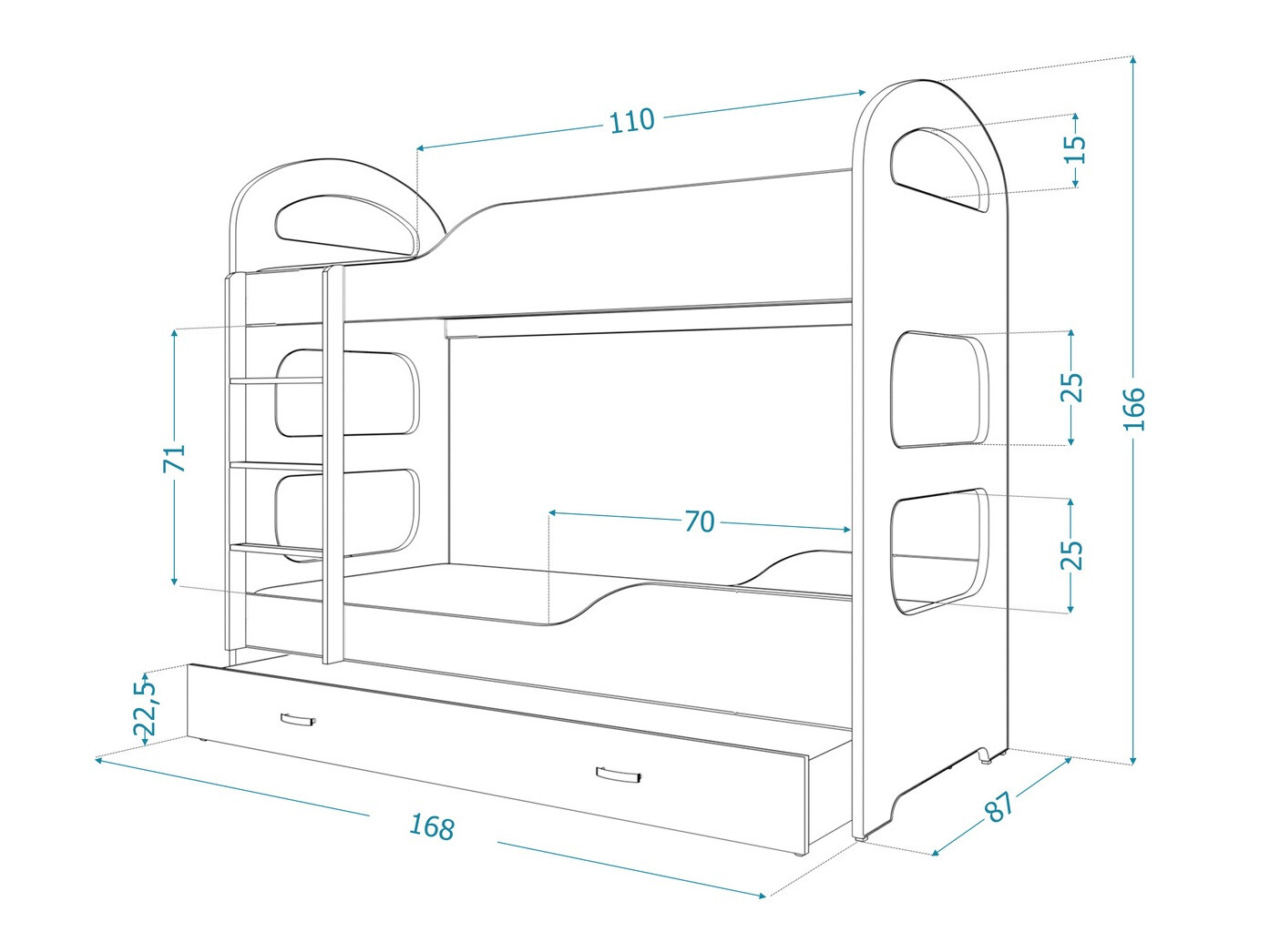 Divstāvu gulta Aurora 114 (Tumši rozā)