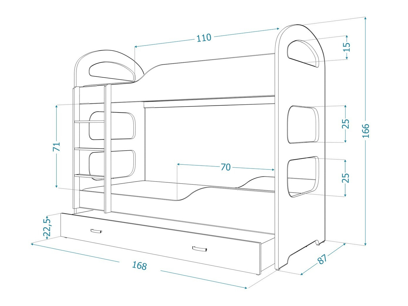 Divstāvu gulta Aurora 114 (Zils)