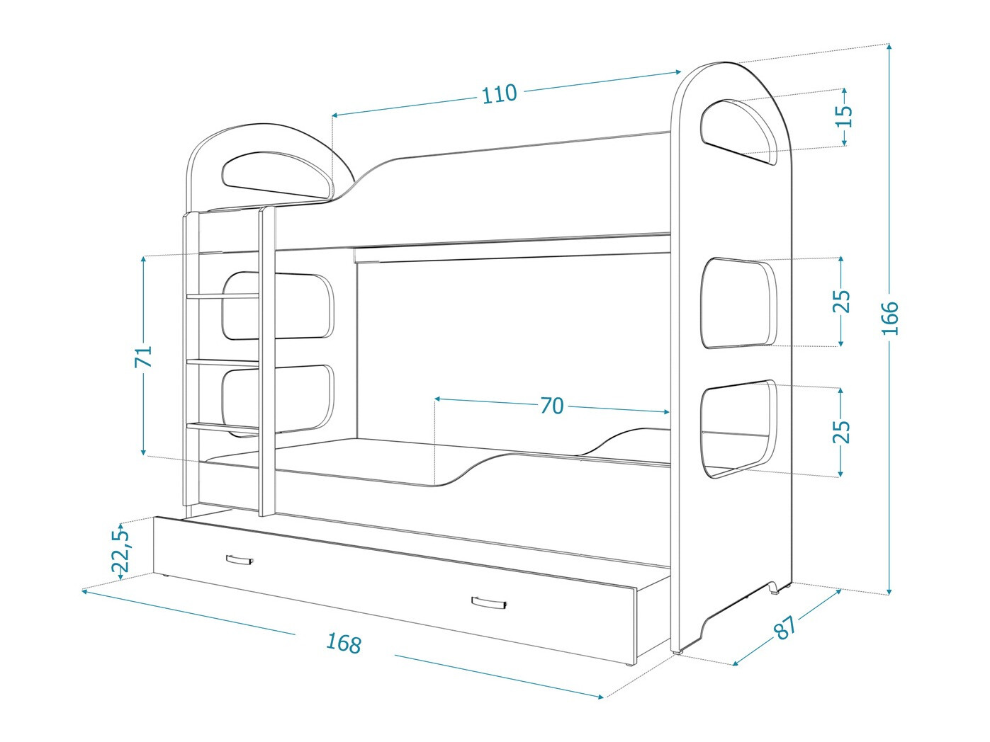 Divstāvu gulta Aurora 114 (Zils)
