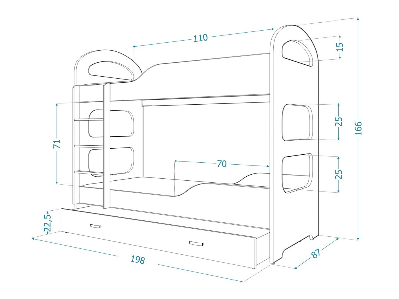 Divstāvu gulta Aurora 115 (Balts)