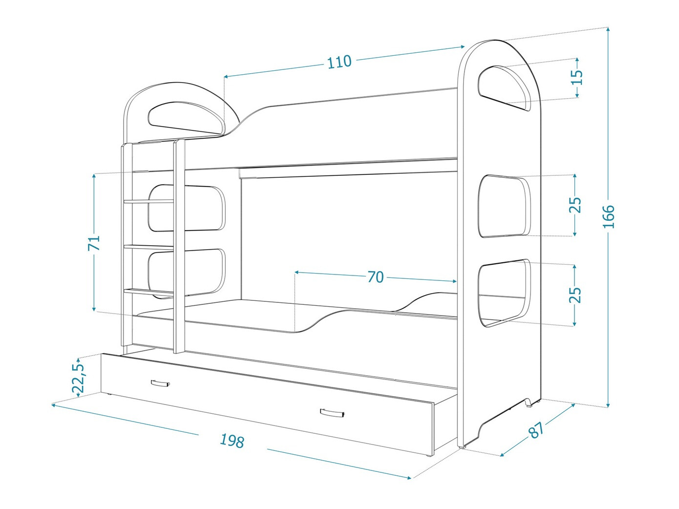 Divstāvu gulta Aurora 115 (Pelēks)