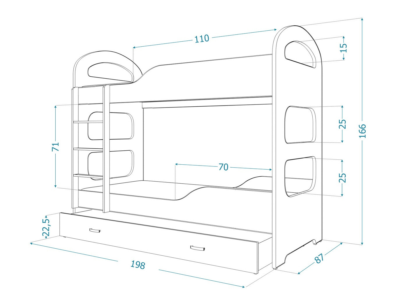 Divstāvu gulta Aurora 115 (Zils)