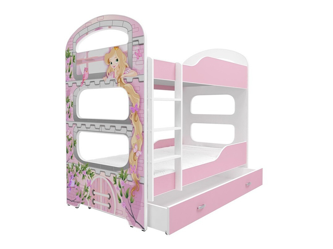 Divstāvu gulta Aurora 116 (Balts + Tumši rozā)