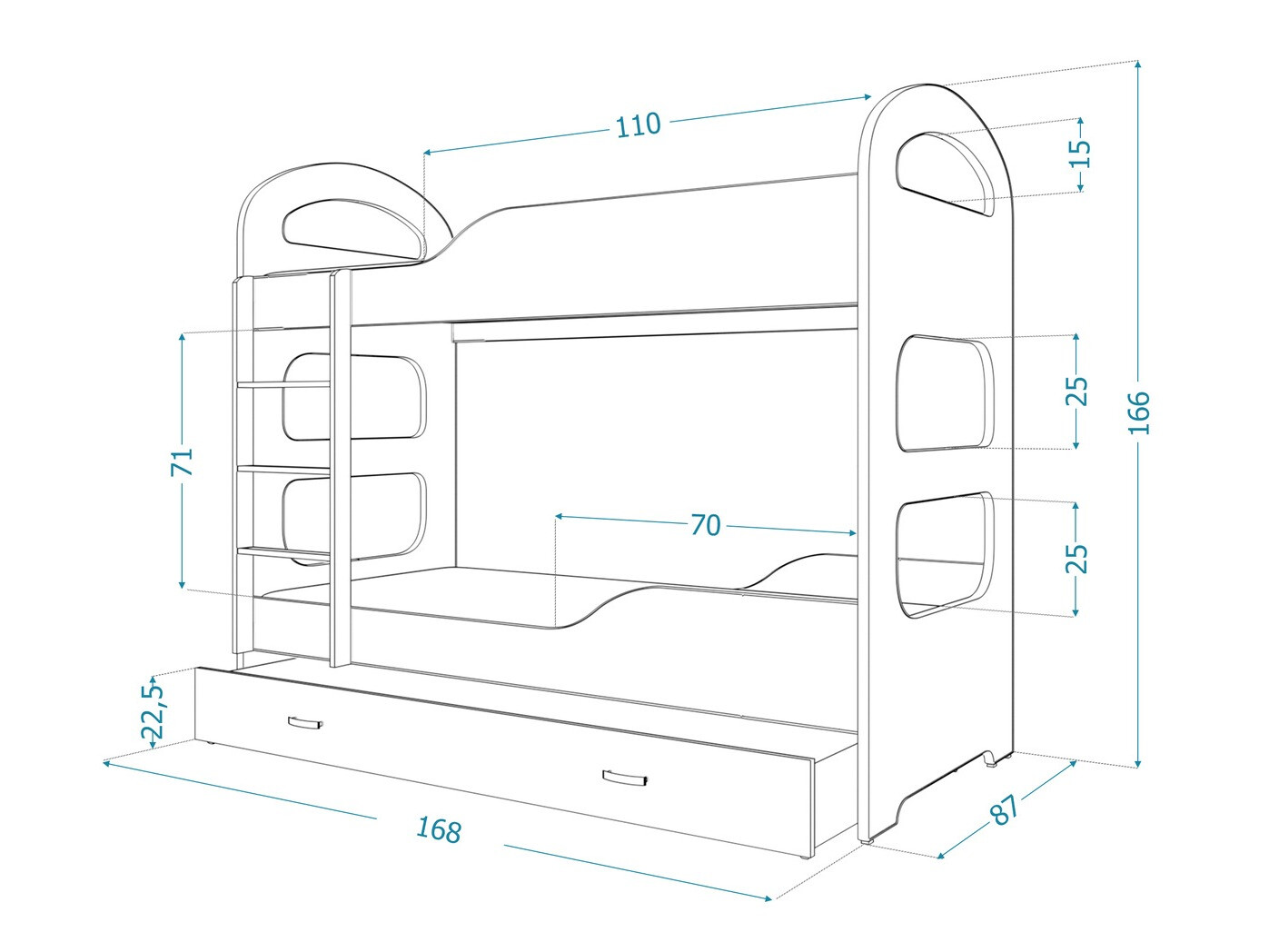 Двухъярусная кровать Aurora 114 (Серый)