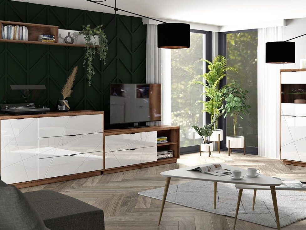 Kumode Fivale 100 (Tumšs delano ozols + Glancēts balts)