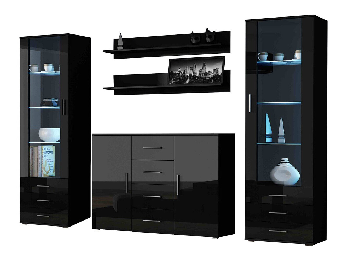 Viesistabas komplekts Tornola 112 (Melns + Glancēts melns)