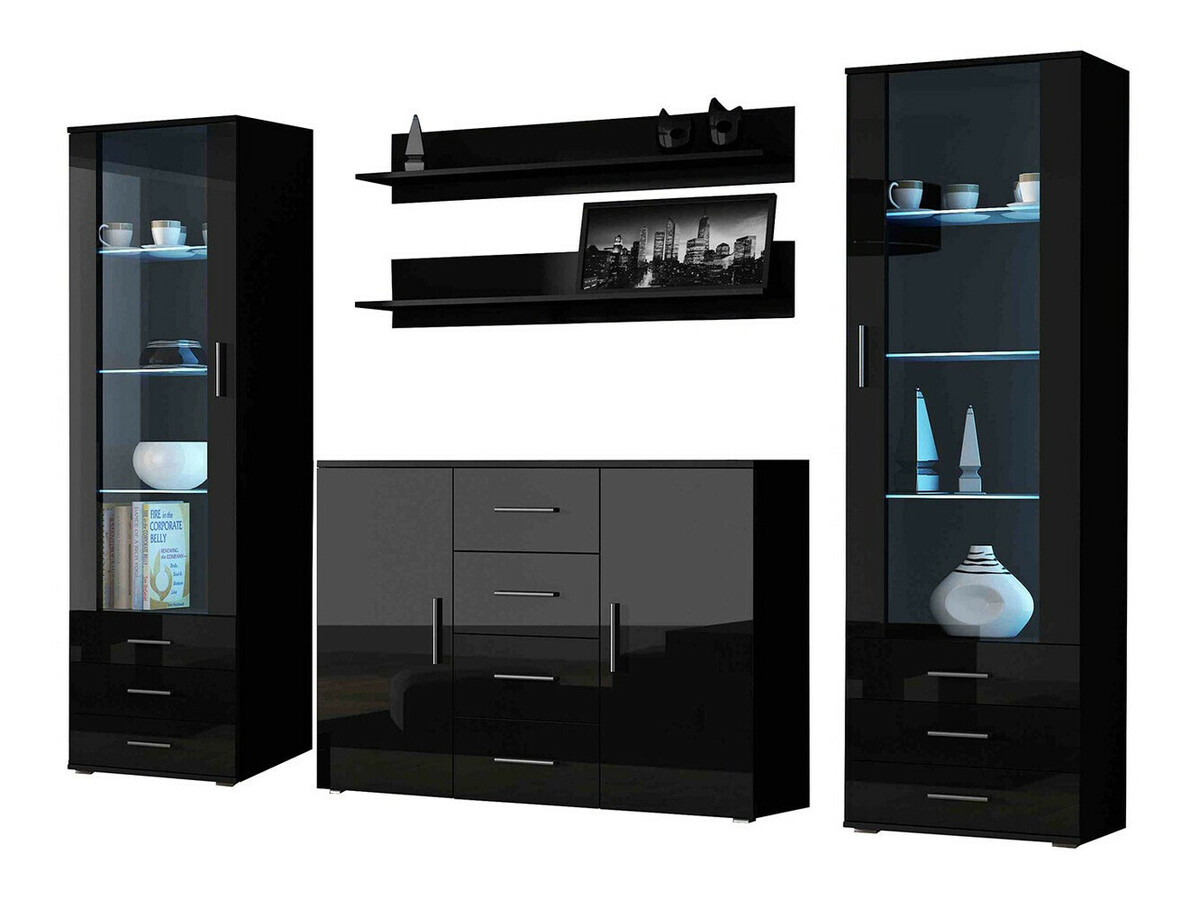 Viesistabas komplekts Tornola 112 (Melns + Glancēts melns)