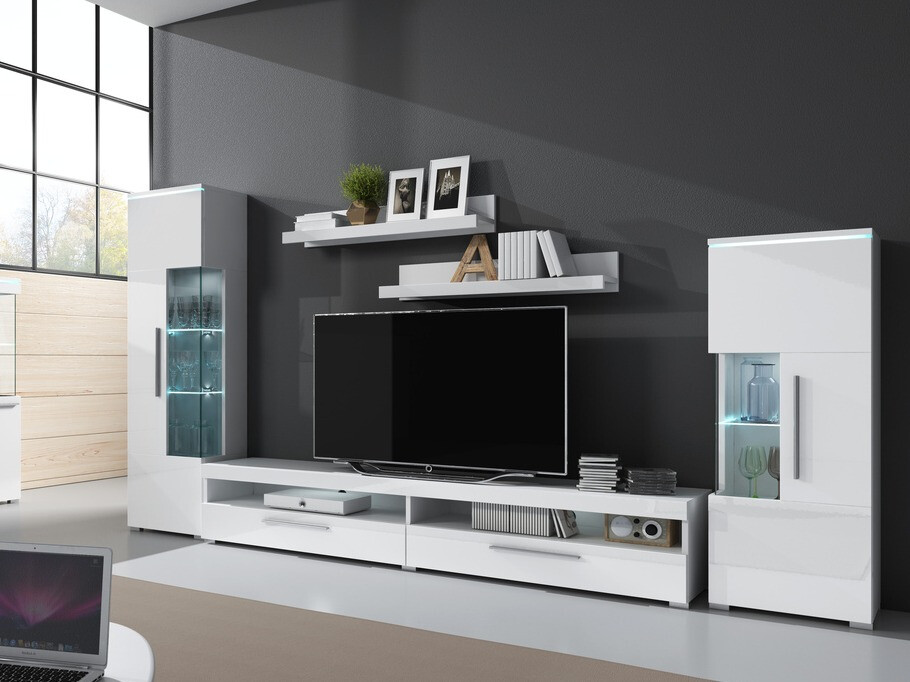 Piekaramo plauktu komplekts Torvire 105 (Balts + Glancēts balts)