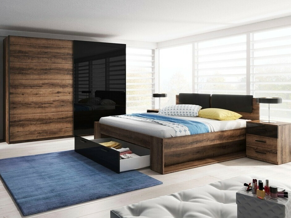 Прикроватная тумбочка Levruvu 107 (Монастырский дуб + Чёрный)