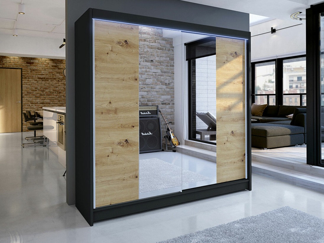 Skapis Closico 138 (Melns + Artisan ozols)