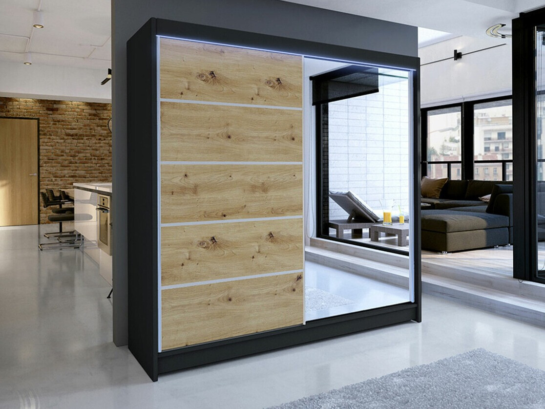 Skapis Closico 142 (Melns + Artisan ozols)