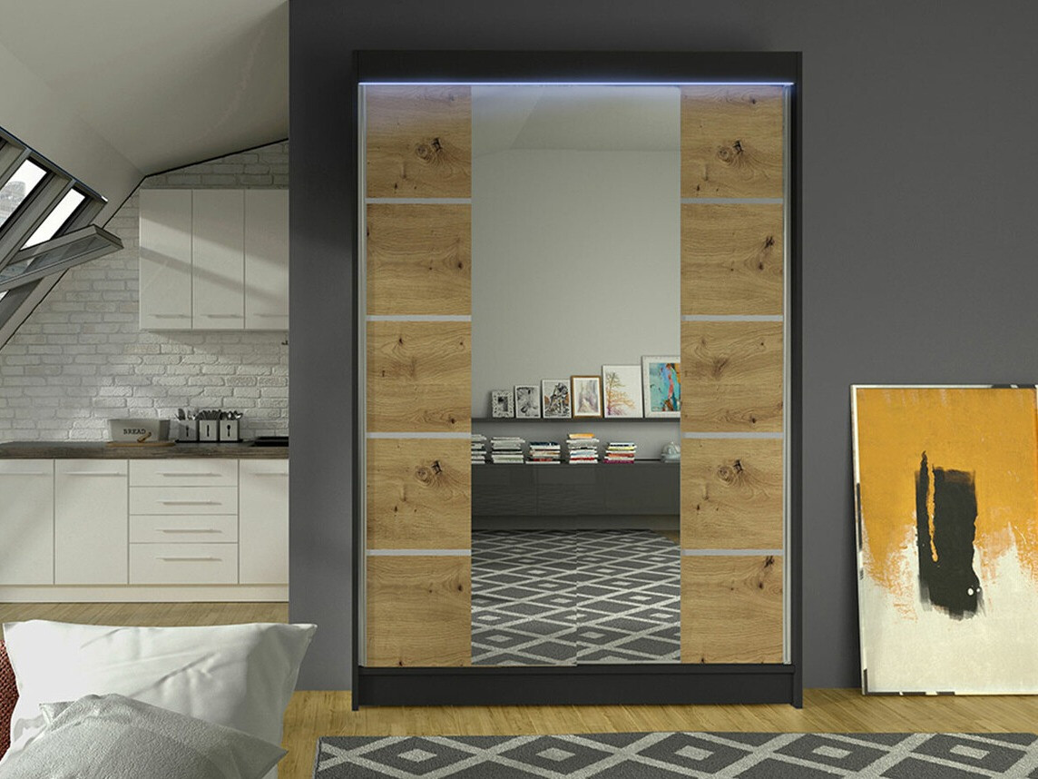 Skapis Closico 151 (Melns + Artisan ozols)