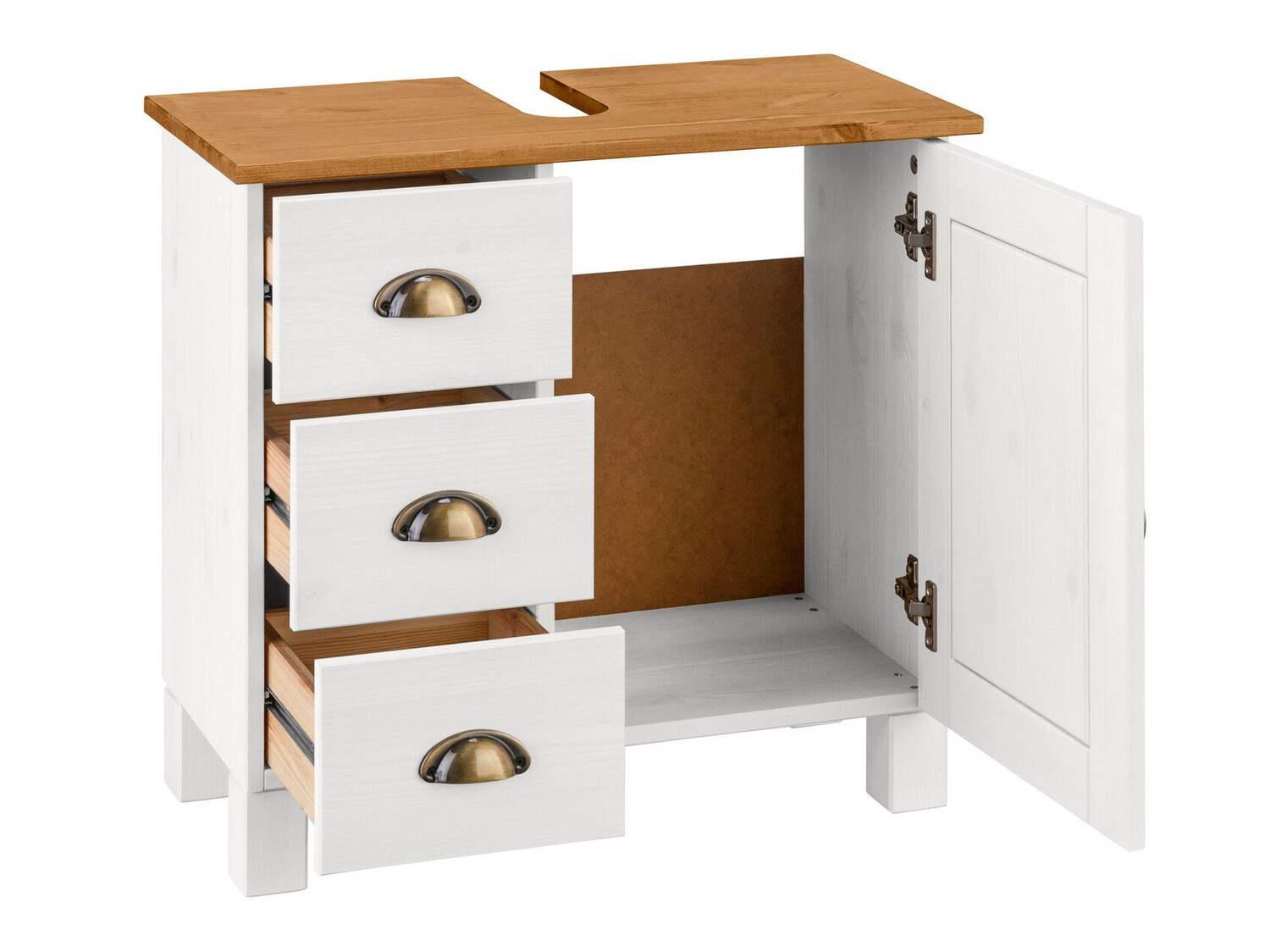 Stāvošs vannas istabas skapītis izlietnei Serelbu 101 (Balts + Gaiši brūns)