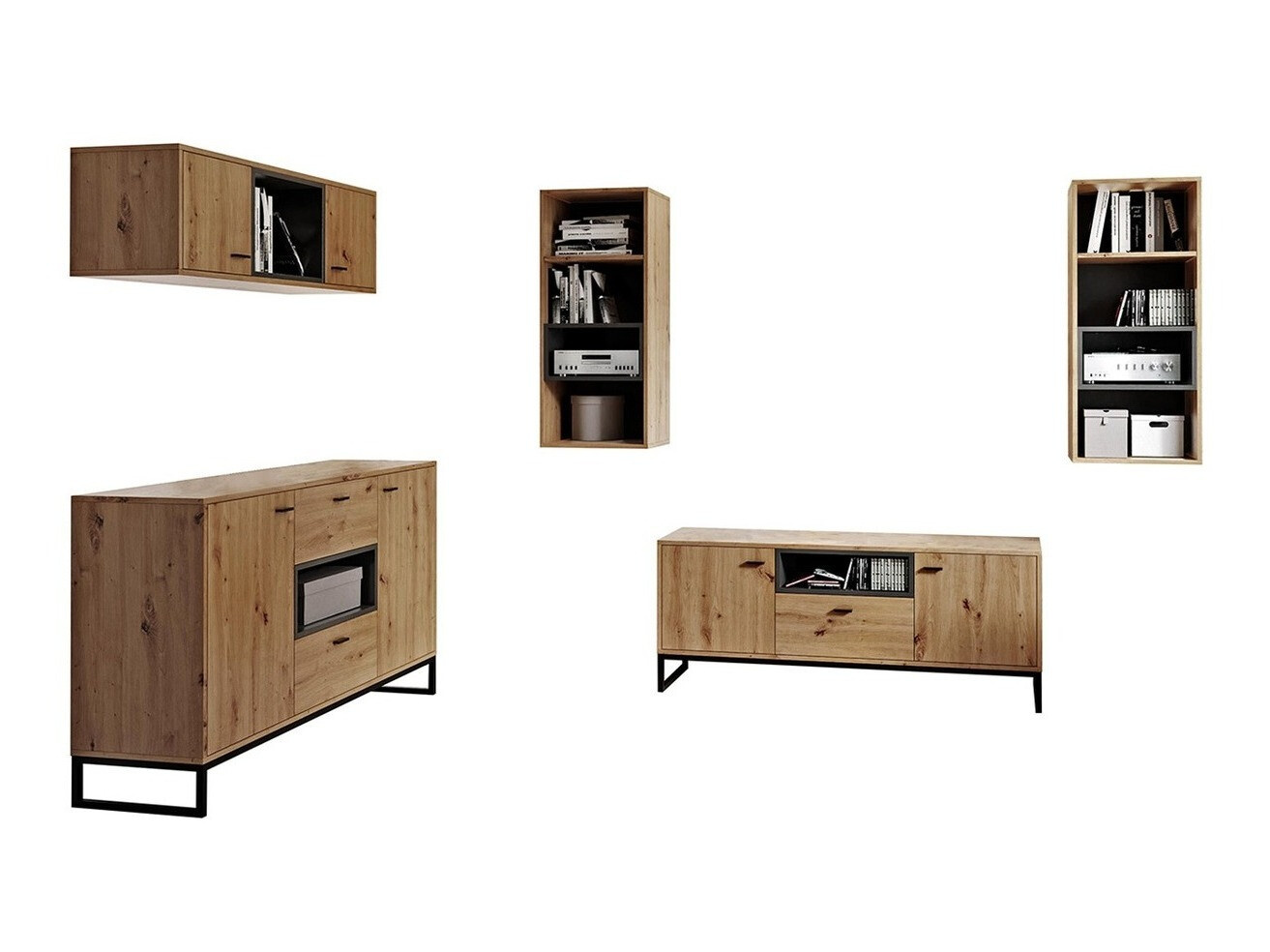 Viesistabas komplekts Baltesi 114 (Artisan ozols + Melns)