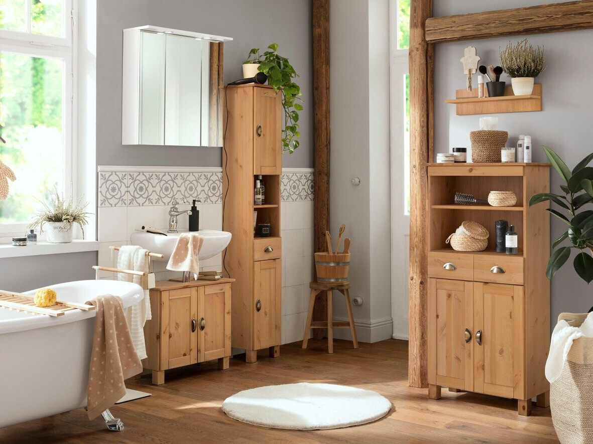 Stāvošs vannas skapītis Serelbu 105 (Gaiši brūns)