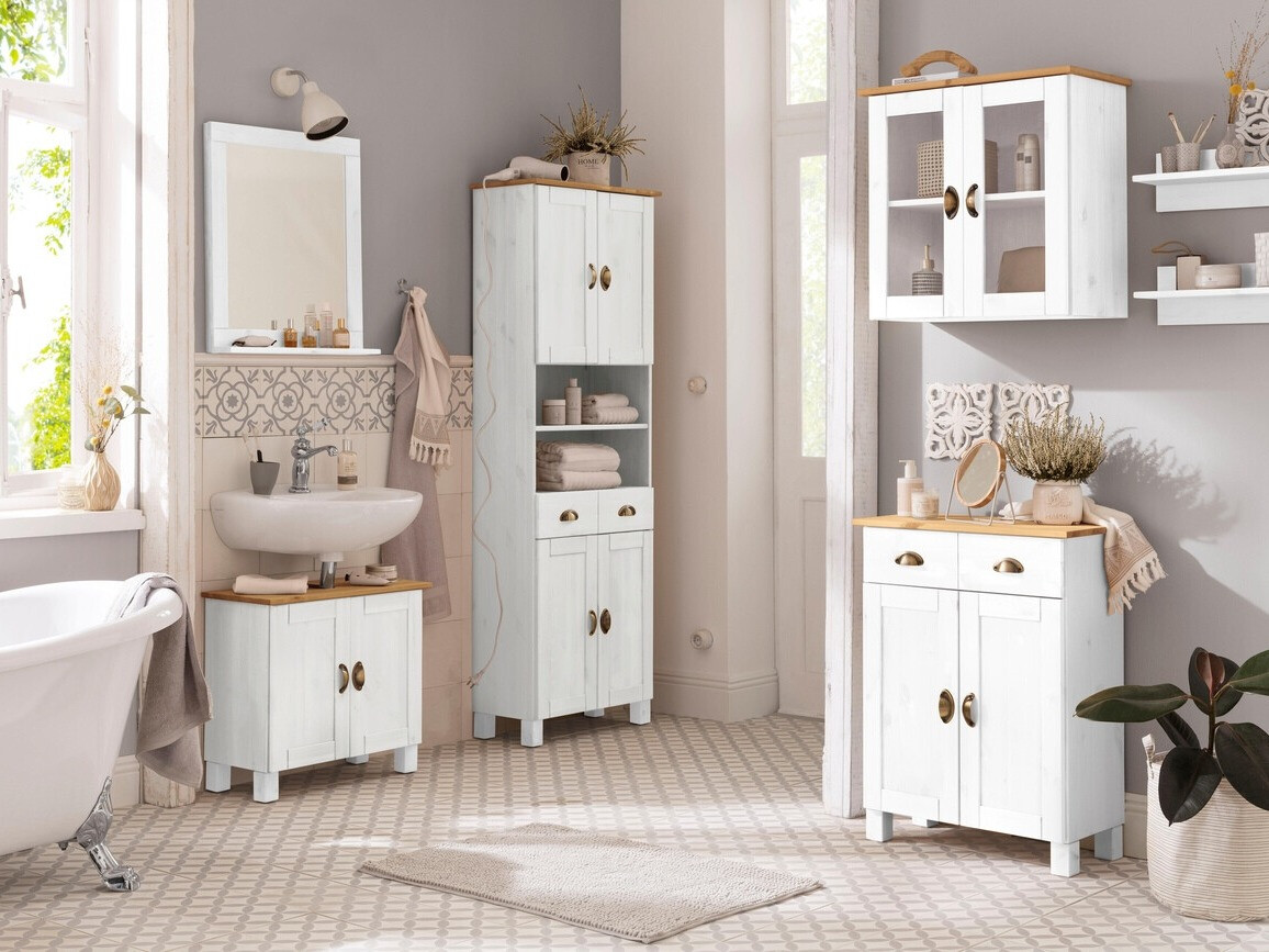 Stāvošs vannas skapītis Serelbu 106 (Balts + Gaiši brūns)