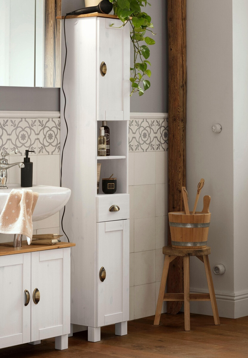 Stāvošs vannas skapītis Serelbu 107 (Balts + Gaiši brūns)