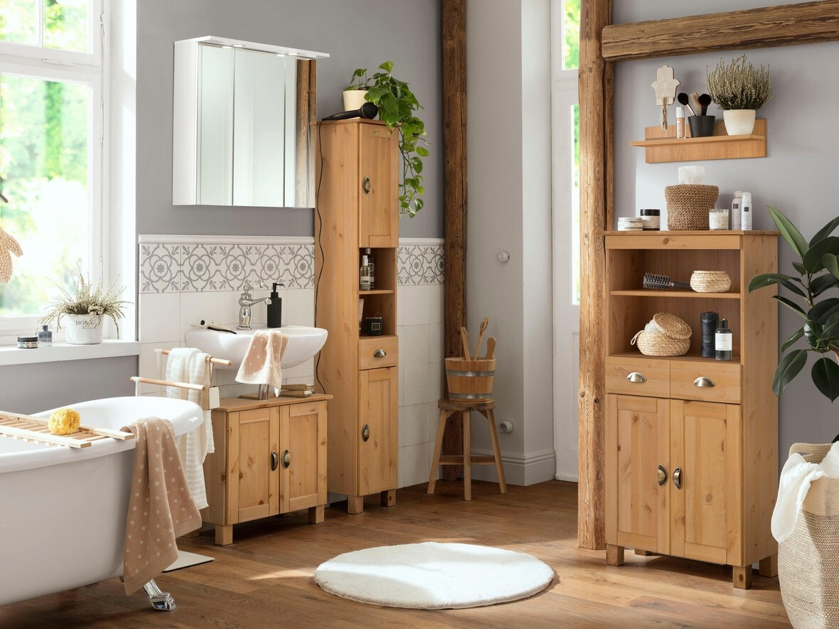 Stāvošs vannas skapītis Serelbu 107 (Gaiši brūns)