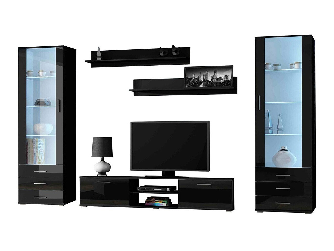 Набор для гостиной Tornola 109 (Чёрный + Глянцевый черный)