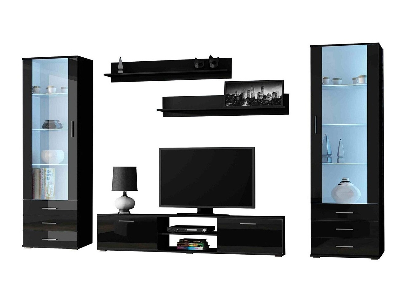 Набор для гостиной Tornola 109 (Чёрный + Глянцевый черный)