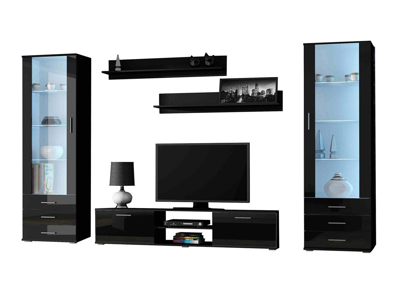 Набор для гостиной Tornola 109 (Чёрный + Глянцевый черный)