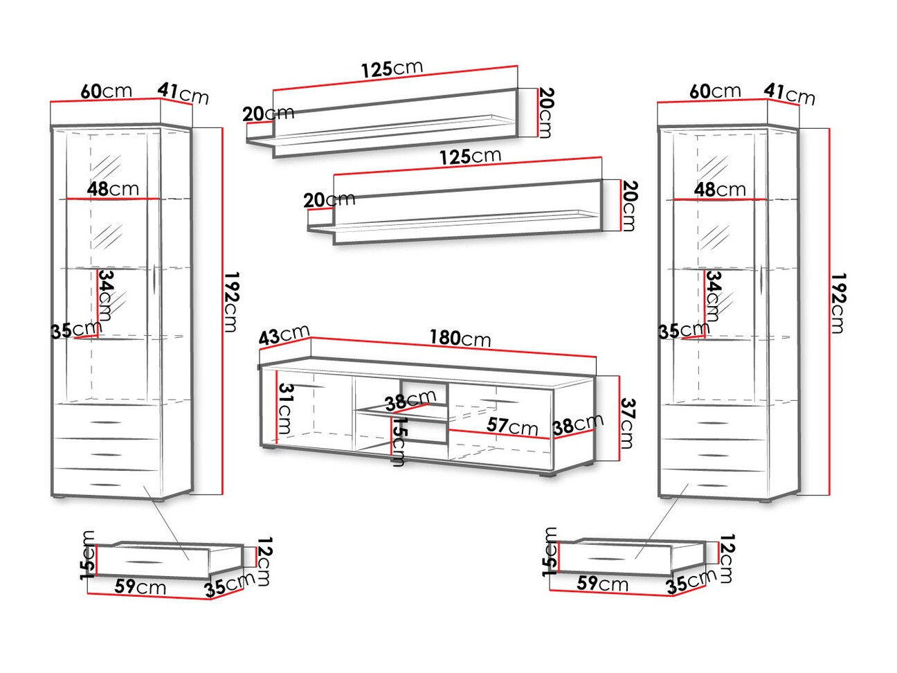 Viesistabas komplekts Tornola 109 (Balts + Glancēts balts)