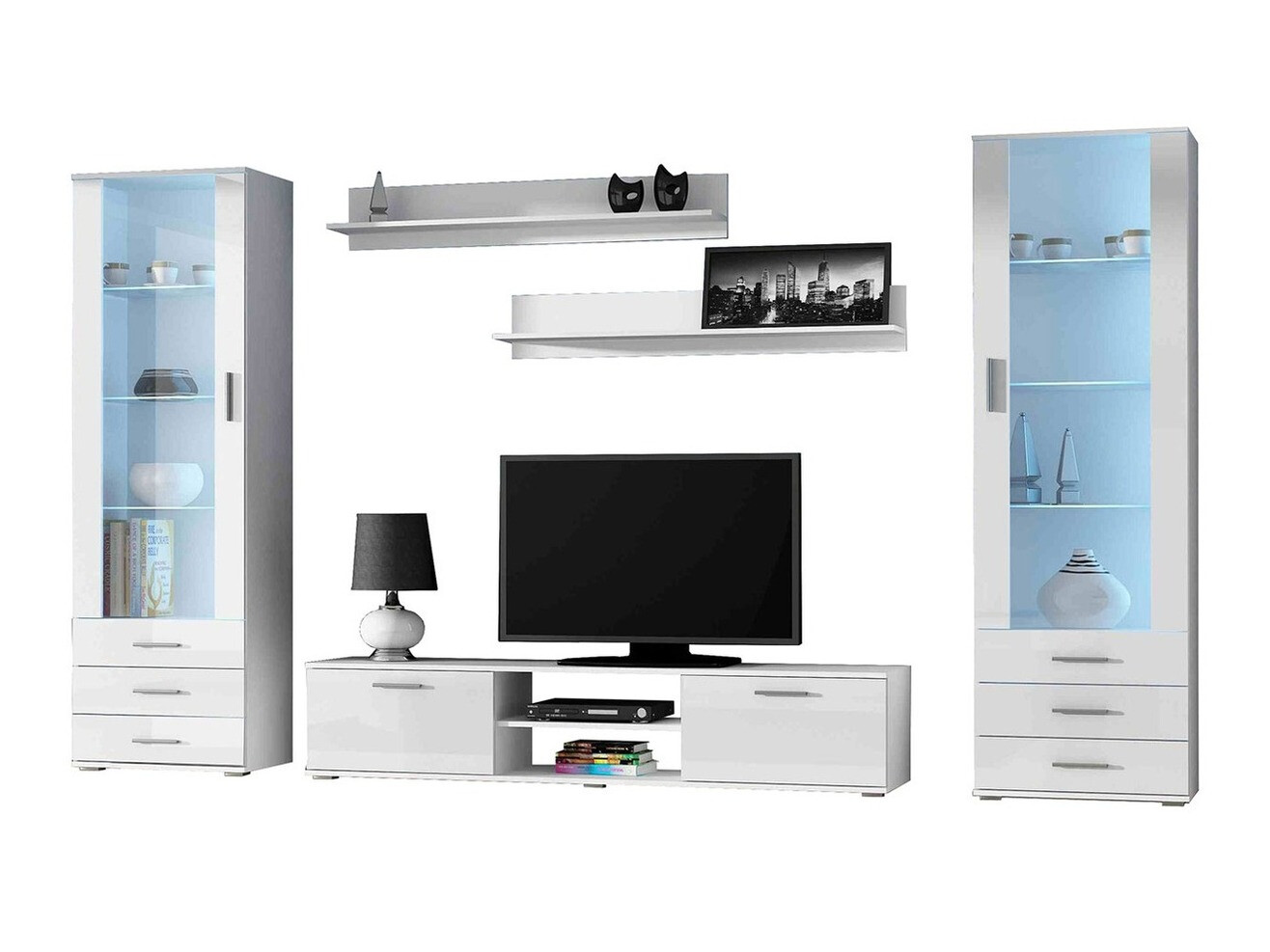 Viesistabas komplekts Tornola 109 (Balts + Glancēts balts)