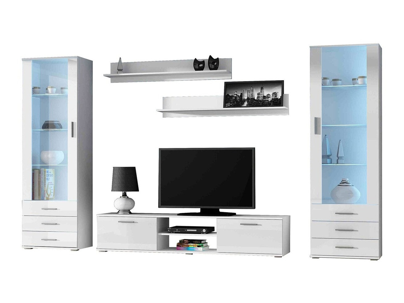 Viesistabas komplekts Tornola 109 (Balts + Glancēts balts)