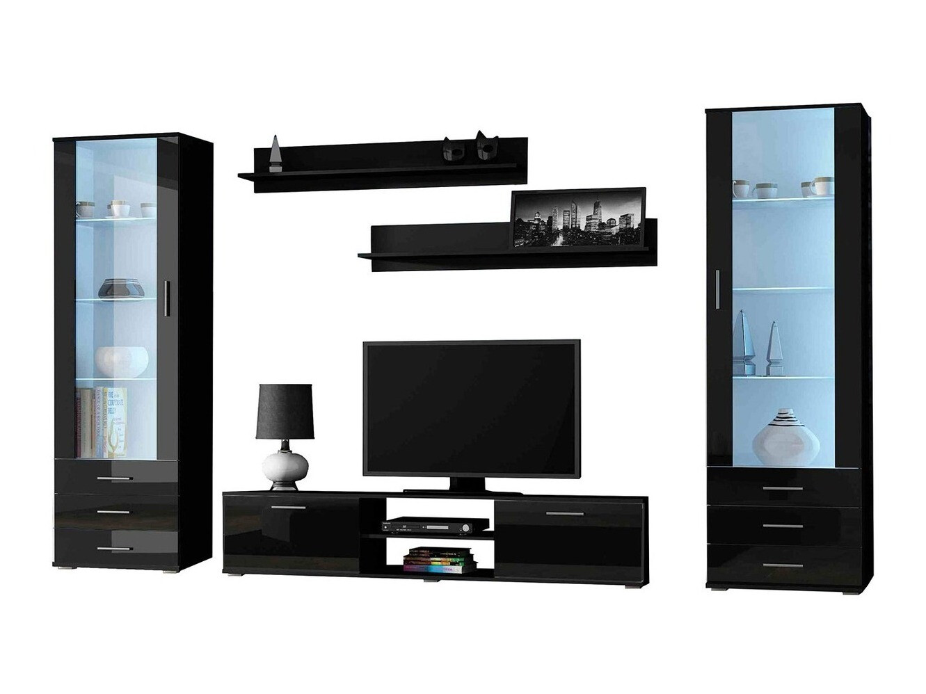 Viesistabas komplekts Tornola 109 (Melns + Glancēts melns)