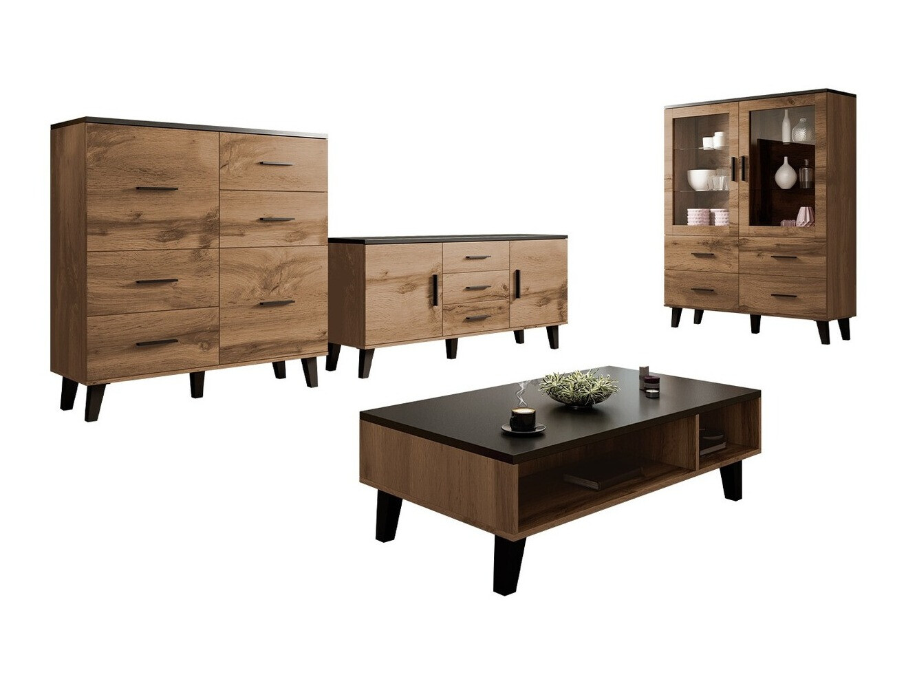 Viesistabas komplekts Larfloi 112 (Votan ozols + Melns)