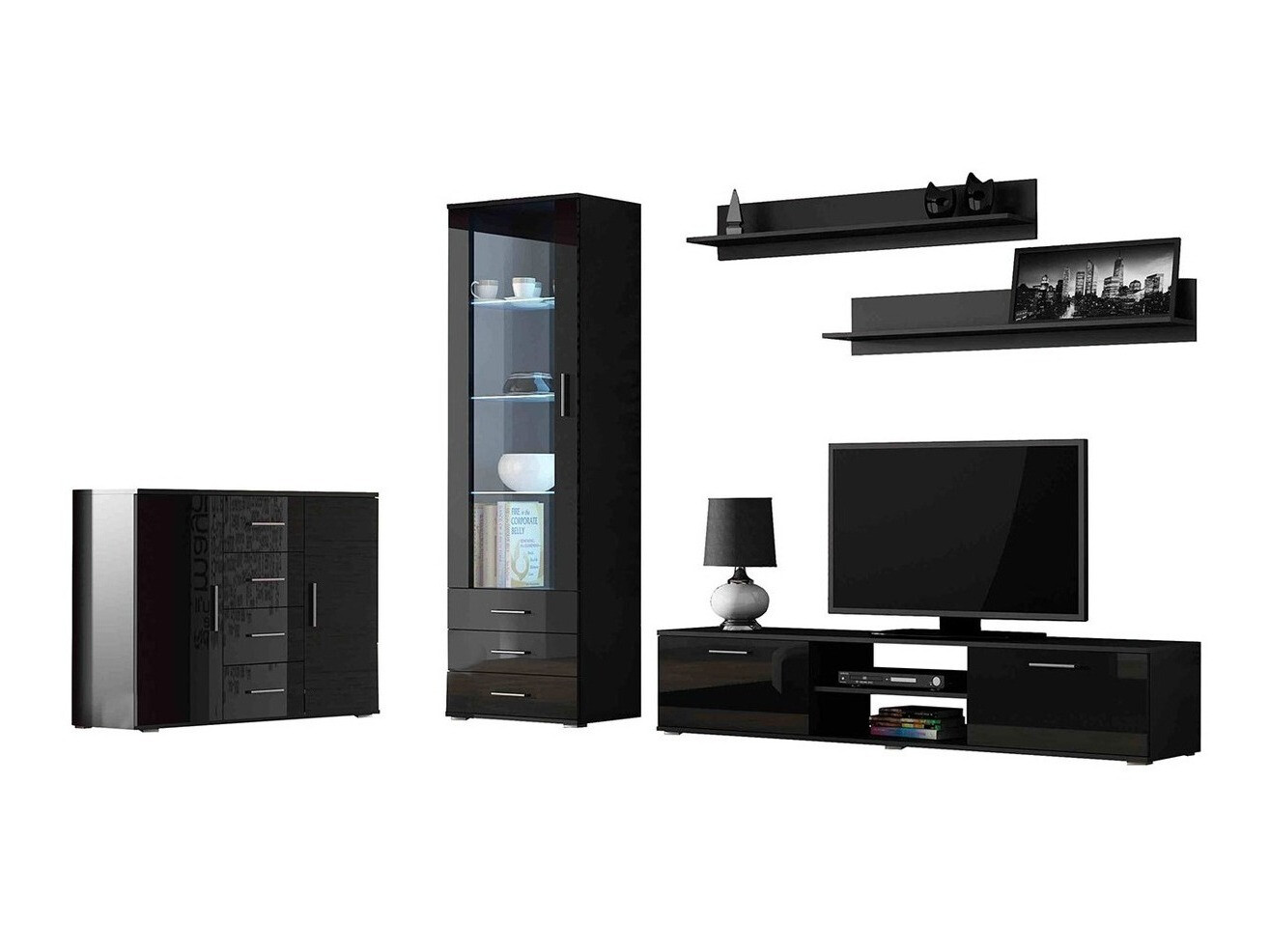 Набор для гостиной Tornola 108 (Чёрный + Глянцевый черный)