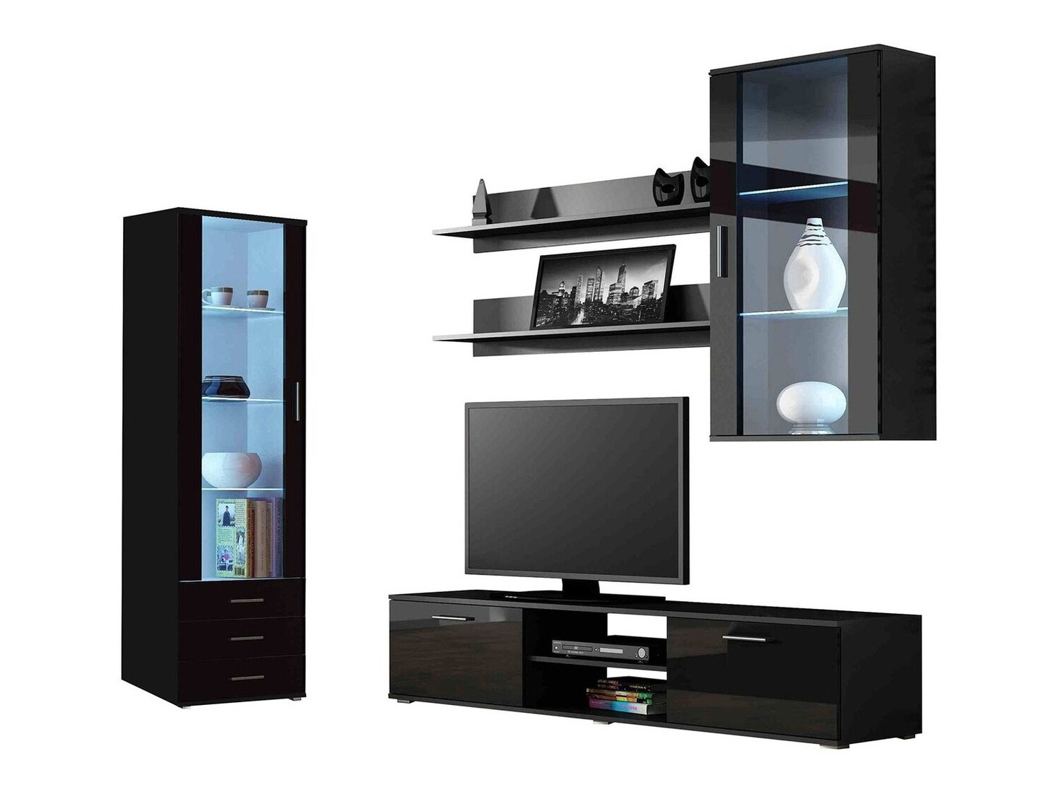 Набор для гостиной Tornola 114 (Чёрный + Глянцевый черный)