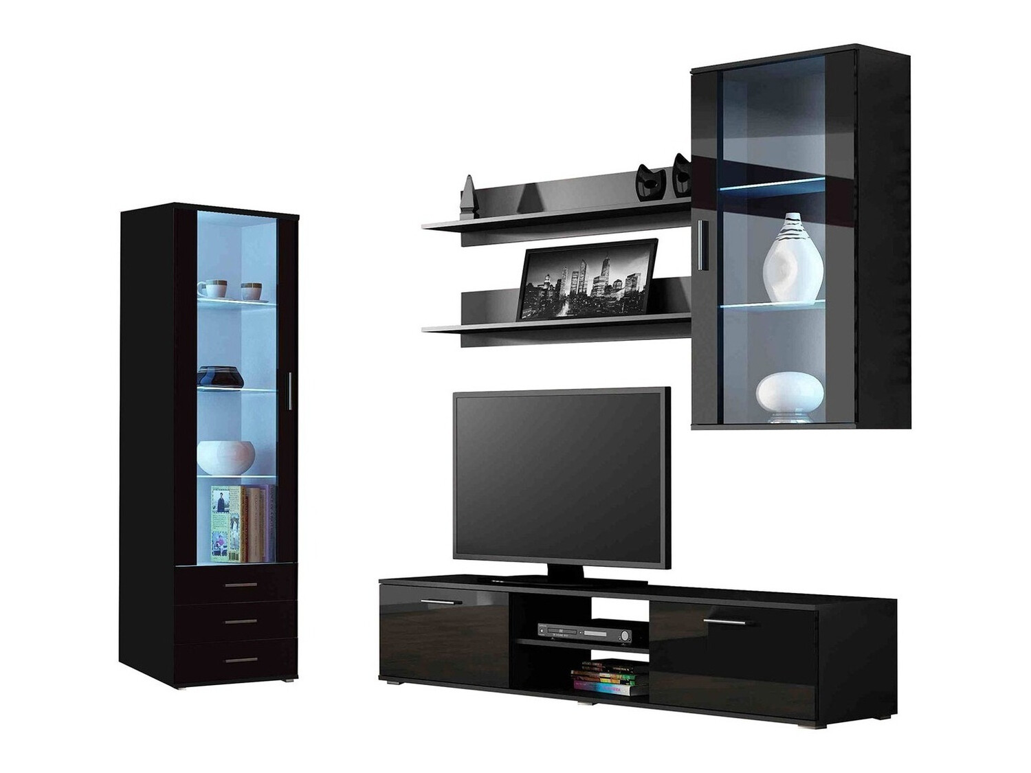 Набор для гостиной Tornola 114 (Чёрный + Глянцевый черный)