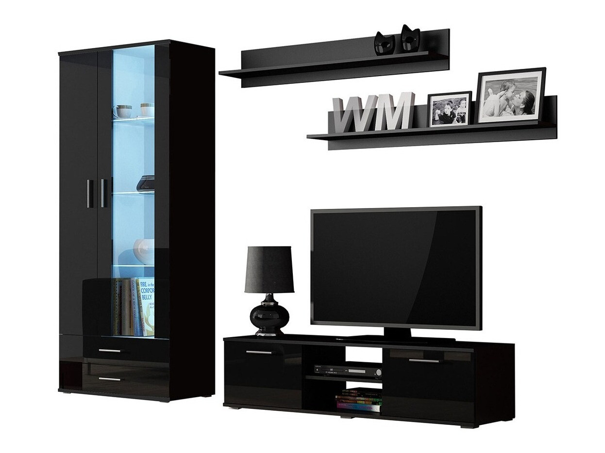 Набор для гостиной Tornola 117 (Чёрный + Глянцевый черный)