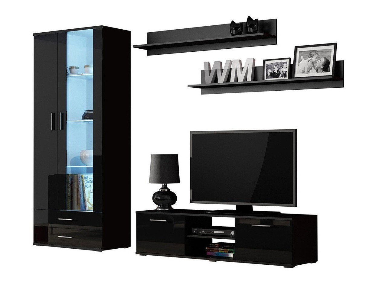 Набор для гостиной Tornola 117 (Чёрный + Глянцевый черный)