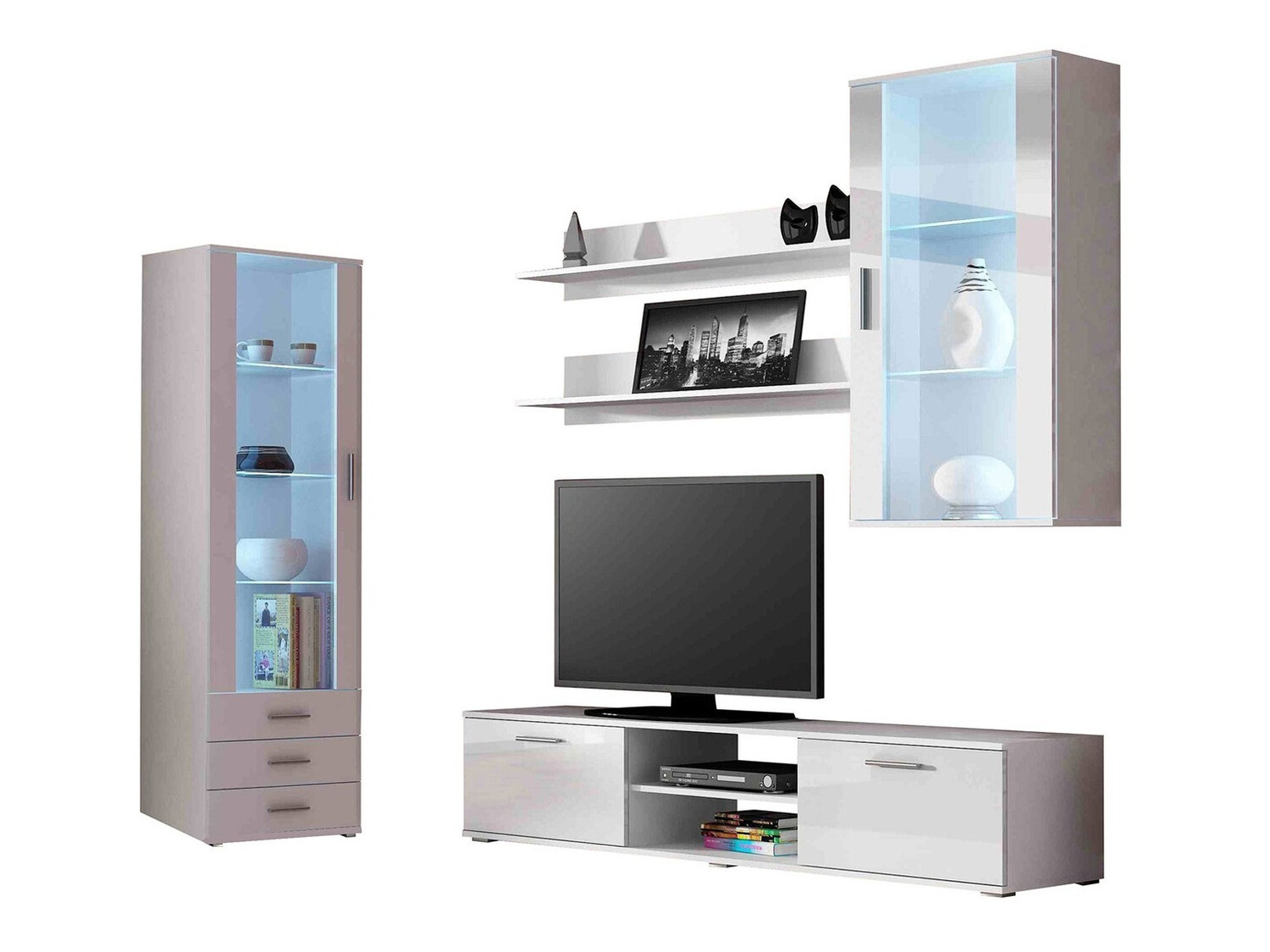 Viesistabas komplekts Tornola 114 (Balts + Glancēts balts)