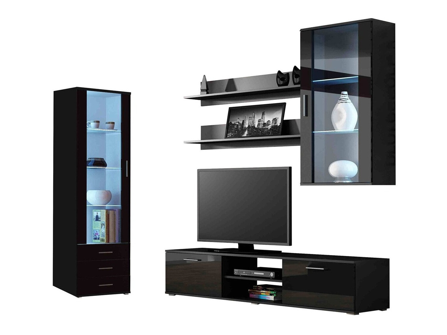 Viesistabas komplekts Tornola 114 (Melns + Glancēts melns)