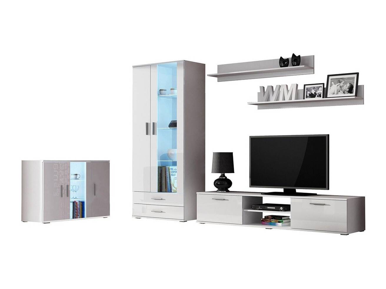 Viesistabas komplekts Tornola 116 (Balts + Glancēts balts)