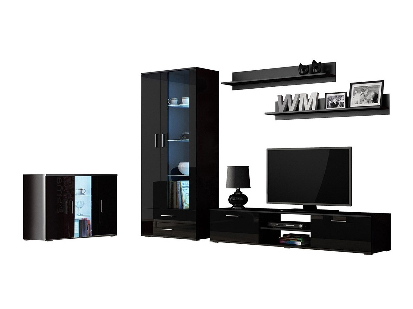 Viesistabas komplekts Tornola 116 (Melns + Glancēts melns)