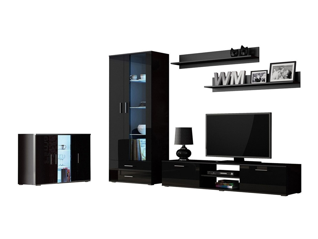 Viesistabas komplekts Tornola 116 (Melns + Glancēts melns)