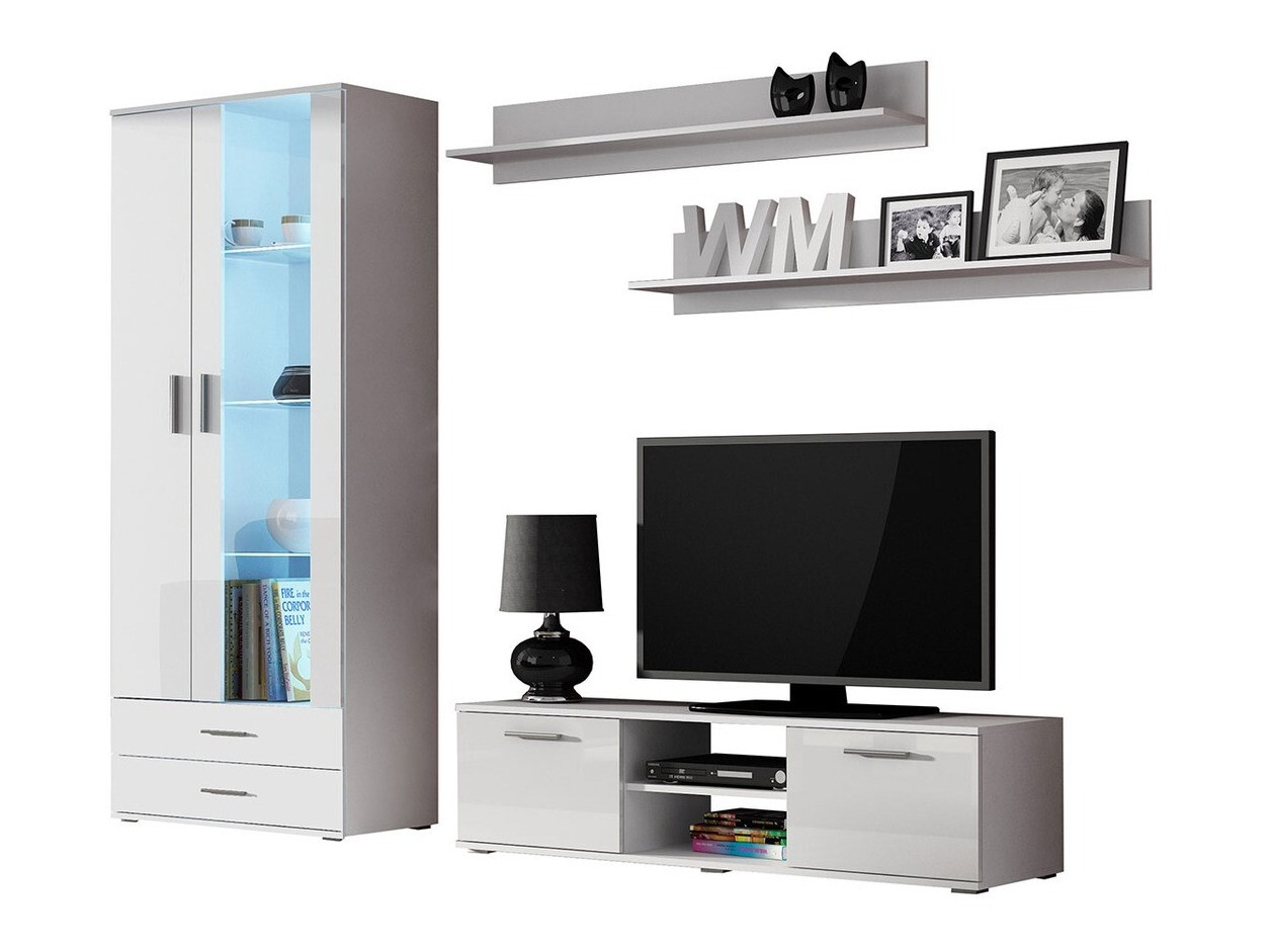 Viesistabas komplekts Tornola 117 (Balts + Glancēts balts)