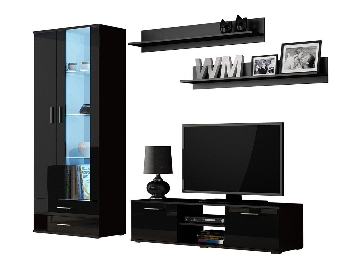 Viesistabas komplekts Tornola 117 (Melns + Glancēts melns)