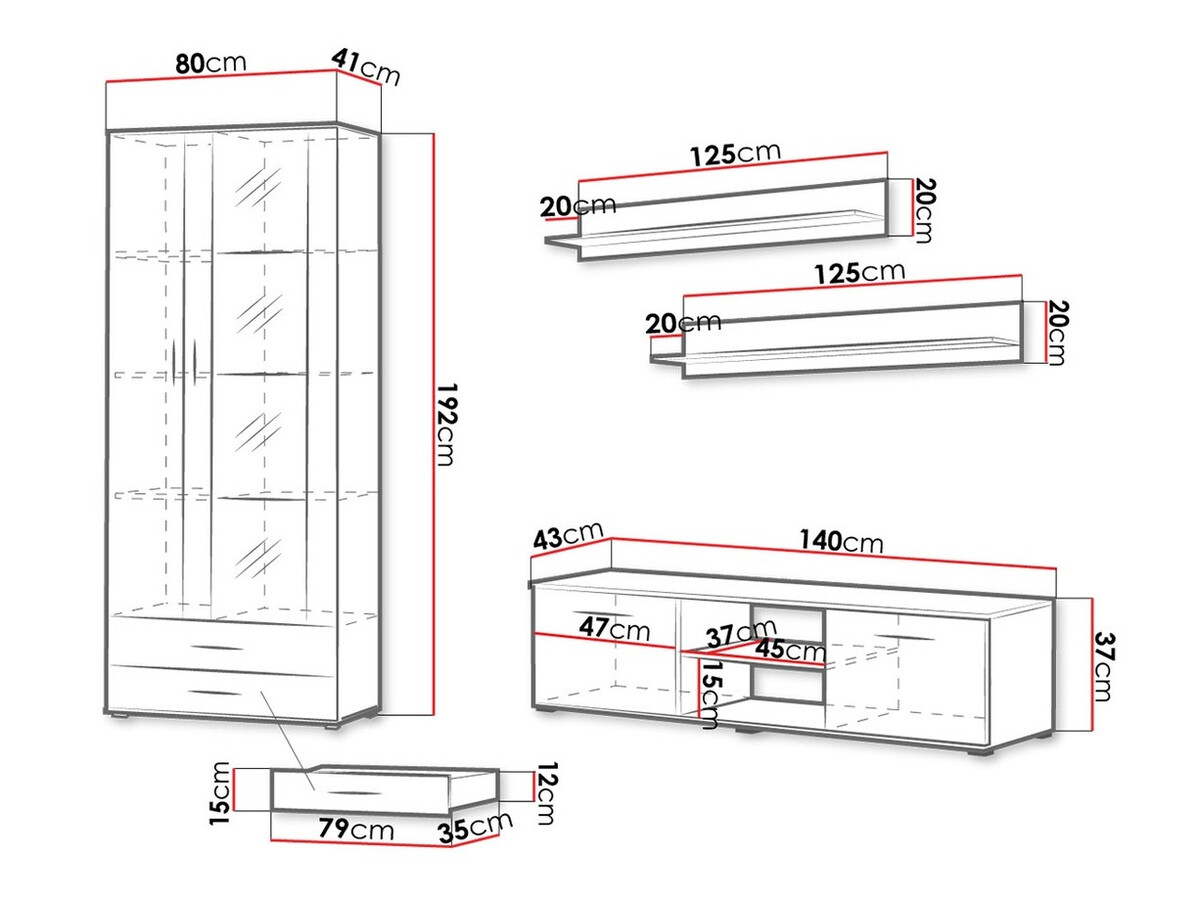 Viesistabas komplekts Tornola 117 (Melns + Glancēts melns)