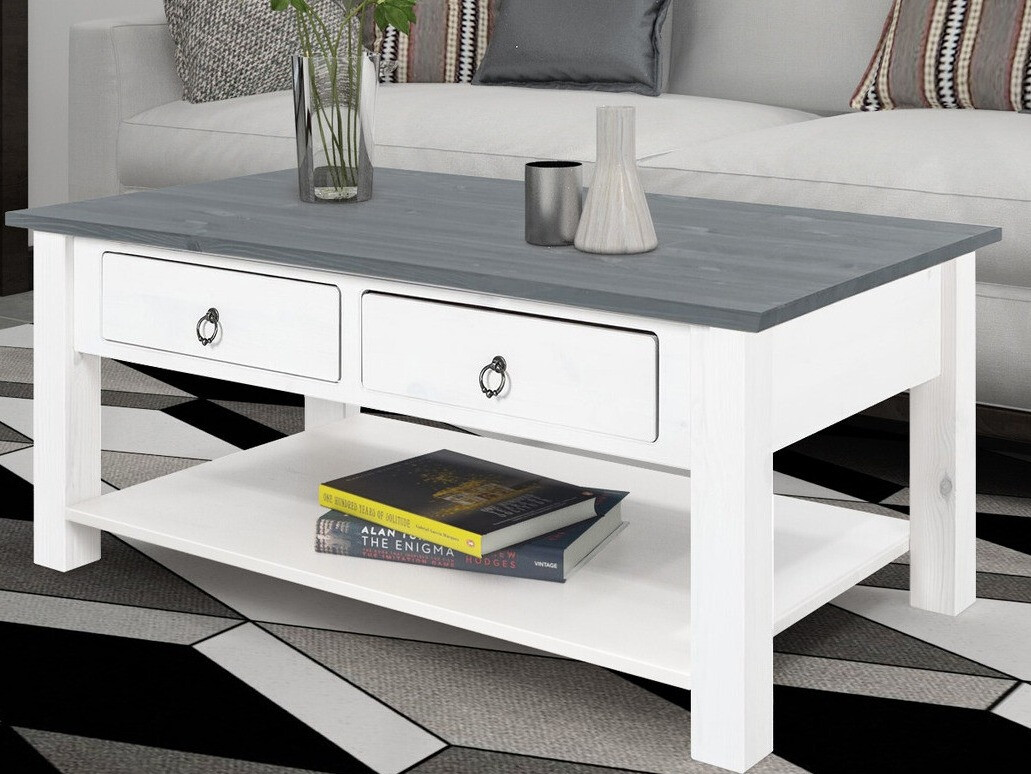 Žurnālu galdiņš Denton 120 (Balts + Pelēks ozols)