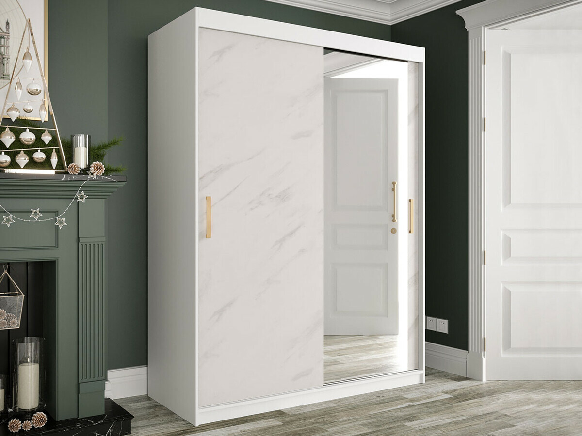 Skapis Hartford 260 (Matēts balts + Balts marmors)