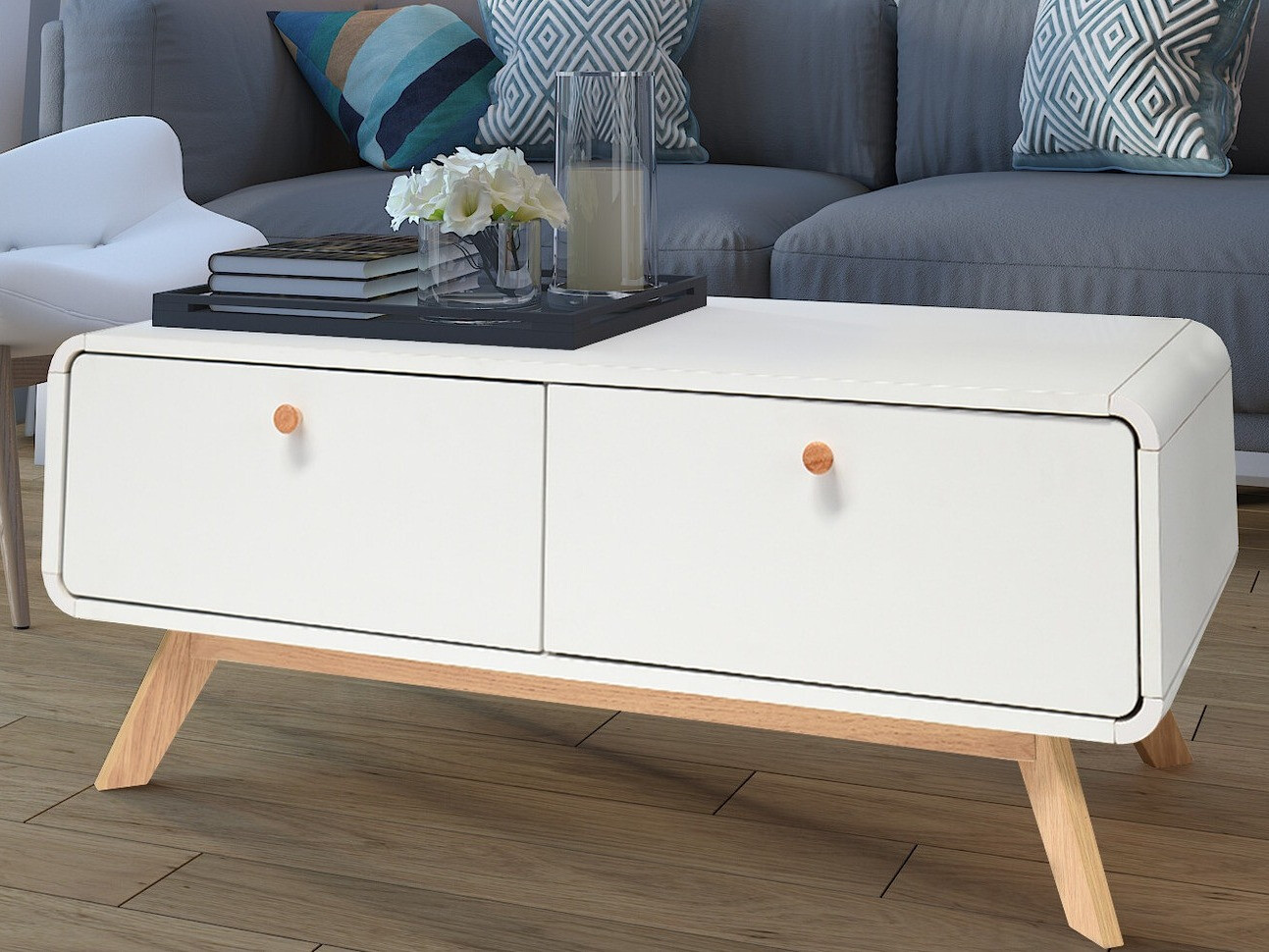 Журнальный столик Elbtena 100 (Белый + Дуб)