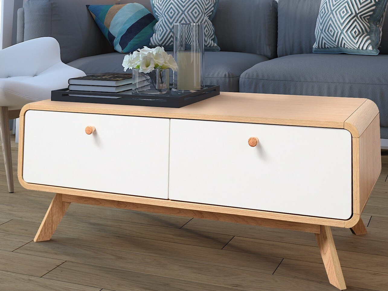 Журнальный столик Elbtena 100 (Дуб + Белый)