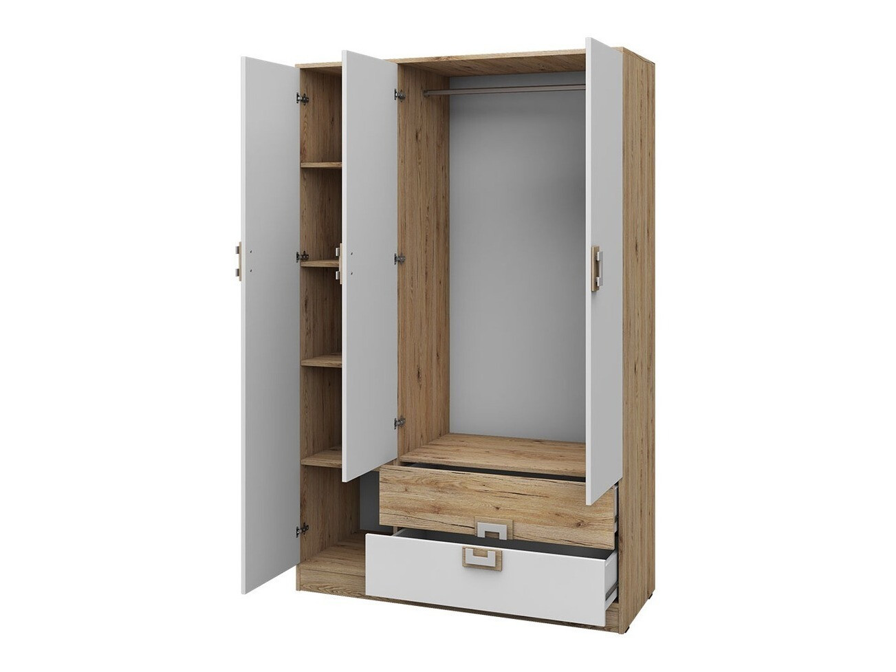 Skapis Tolfere 103 (Gaišs ozols + Balts + Tirkīzs)