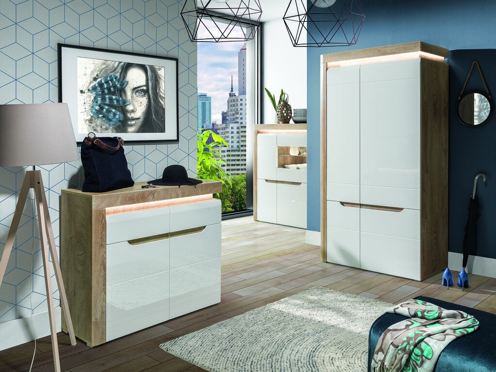 Skapis Revelmi 104 (Ozols + Glancēts balts)